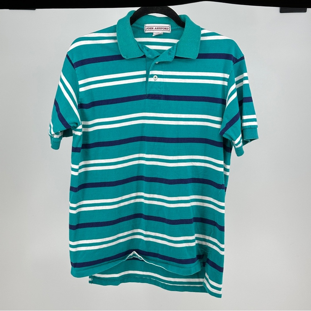 John Ashford Men's Teal and White‎ Striped Polo